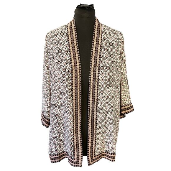 Max Studio Geometric Print Mid-Length Open Front Kimono Cardigan Size M - Picture 1 of 8